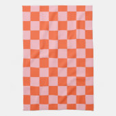 Sinaasappel en Roze Checkerboard Patroon Theedoek (Verticaal)