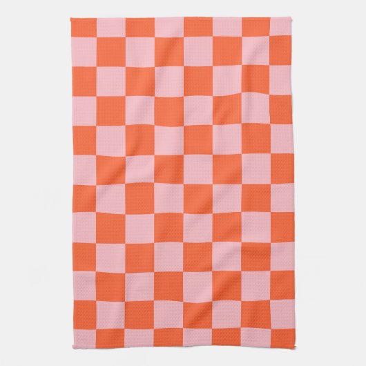 Sinaasappel en Roze Checkerboard Patroon Theedoek (Verticaal)