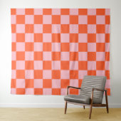 Sinaasappel en Roze Checkerboard Patroon Wandkleed (In Situ (horizontaal))