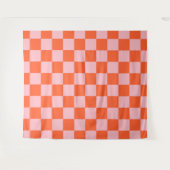 Sinaasappel en Roze Checkerboard Patroon Wandkleed (Voorkant (horizontaal))