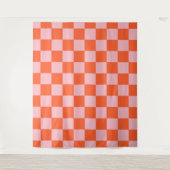 Sinaasappel en Roze Checkerboard Patroon Wandkleed (Voorkant)