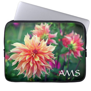 Sinaasappel en roze Dahlia BloedInitialen Laptop Sleeve