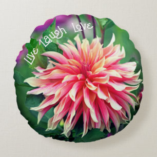 Sinaasappel en Roze Dahlia Flower Motivatie Rond Kussen