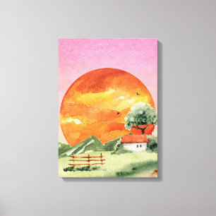 Sinaasappel en Roze Esthetisch Zonsondergang Uitzi Canvas Afdruk