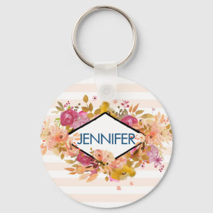 Sinaasappel en roze Floral Bouquet met diamant Lij Sleutelhanger