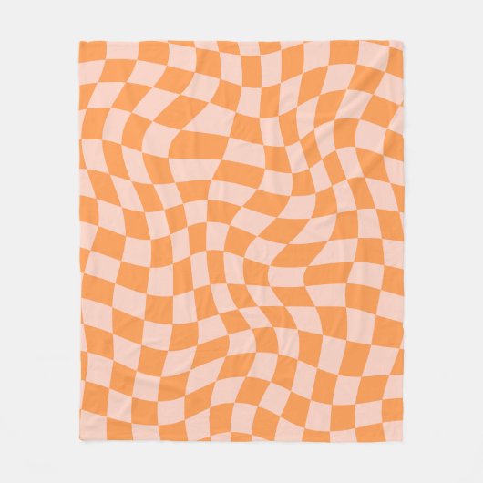 Sinaasappel en Roze Psychedelic Checkered Groovy G Fleece Deken (Voorkant)