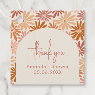 Sinaasappel en Roze Retro Floral Groovy Baby showe Bedankjes Labels
