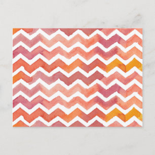 Sinaasappel en roze Waterverf Chevron Achtergrond Briefkaart