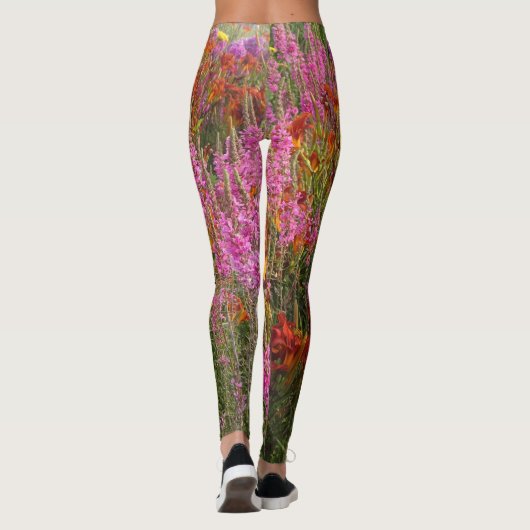 Sinaasappel en Roze Zomerbloemen Legging (Achterkant)