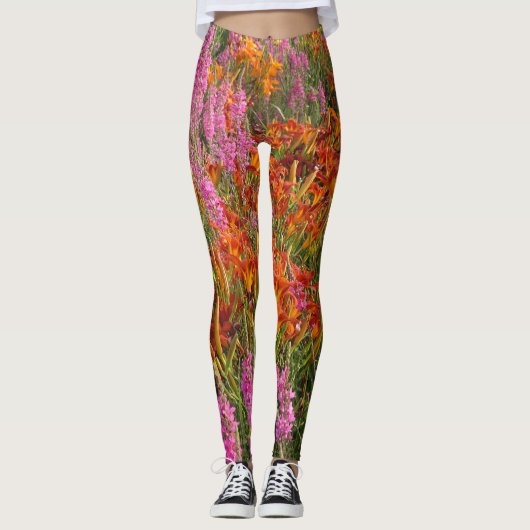 Sinaasappel en Roze Zomerbloemen Legging (Voorkant)
