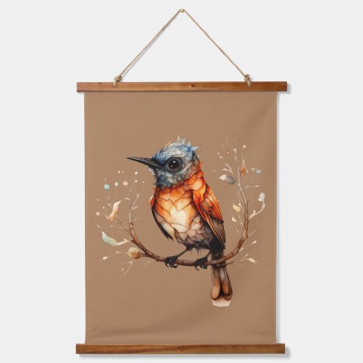 Sinaasappel en Tan Abstract Robin Links Facing Hangend Wandkleed (Voorkant)