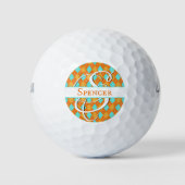 Sinaasappel en Turquoise Argyle Preppy Classy Golf Golfballen (Voorkant)