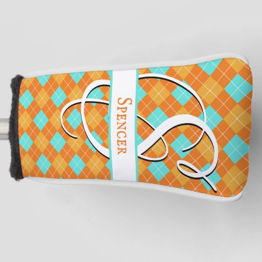 Sinaasappel en Turquoise Argyle Preppy Classy Golf Golfheadcover (Voorkant)