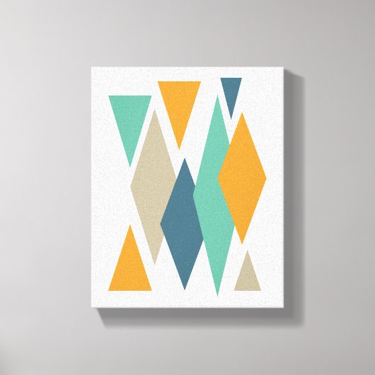 Sinaasappel en Turquoise Blue Diamonds Mid-century Canvas Afdruk (Voorkant)