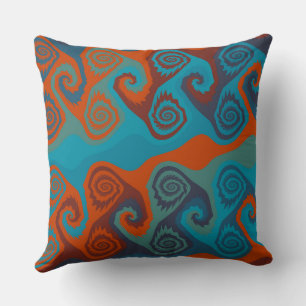 Sinaasappel en Turquoise Swirl abstract Kussen