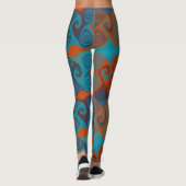 Sinaasappel en Turquoise Swirl abstract Leggings (Achterkant)