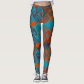 Sinaasappel en Turquoise Swirl abstract Leggings (Voorkant)