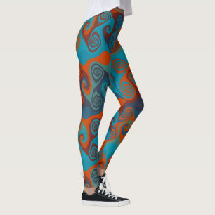 Sinaasappel en Turquoise Swirl abstract Leggings