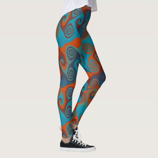 Sinaasappel en Turquoise Swirl abstract Leggings (Rechts)