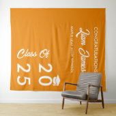 Sinaasappel en Wit Afstuderen Photo Booth Achtergr Wandkleed (In Situ (horizontaal))