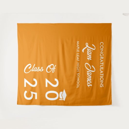 Sinaasappel en Wit Afstuderen Photo Booth Achtergr Wandkleed (Voorkant (horizontaal))