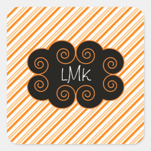 Sinaasappel en Wit Gestreept Monogramming Label
