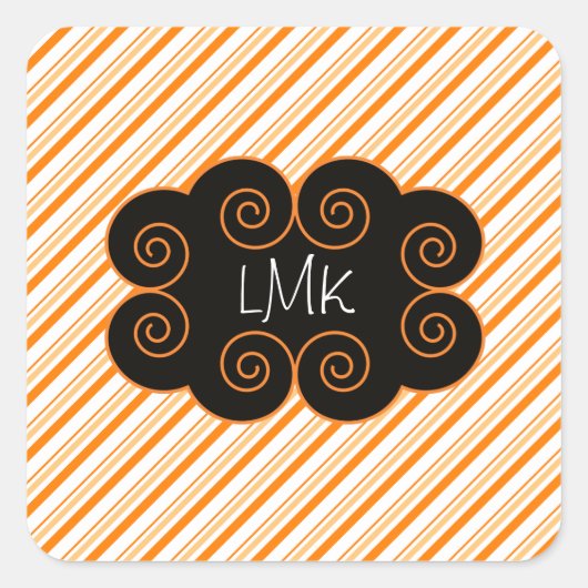 Sinaasappel en Wit Gestreept Monogramming Label (Voorkant)