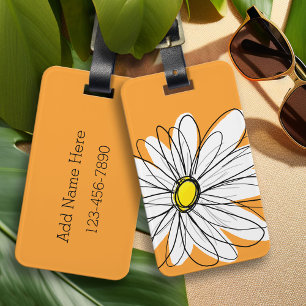 Sinaasappel en wit grillige Daisy met aangepaste t Bagagelabel
