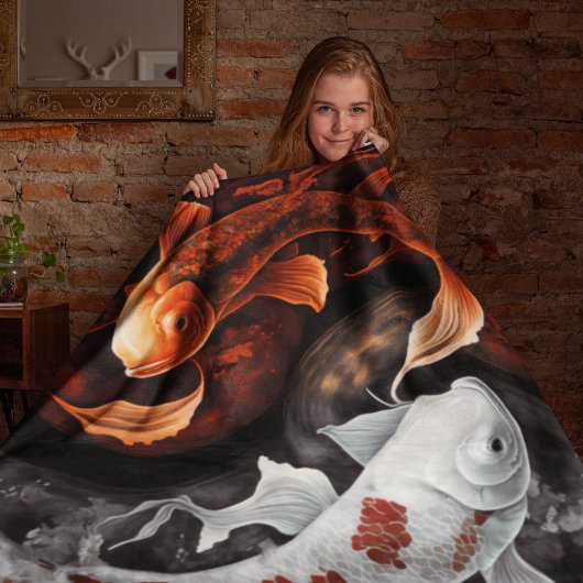 Sinaasappel en wit Lucky Koi Fish Japan Art Fleece Deken