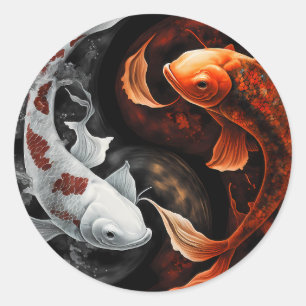 Sinaasappel en wit Lucky Koi Fish Japan Art Ronde Sticker