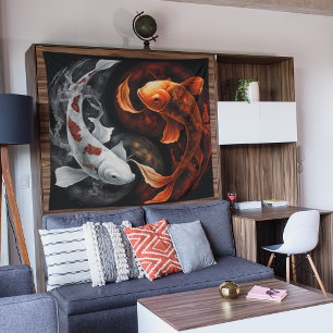 Sinaasappel en wit Lucky Koi Fish Japan Art Wandkleed