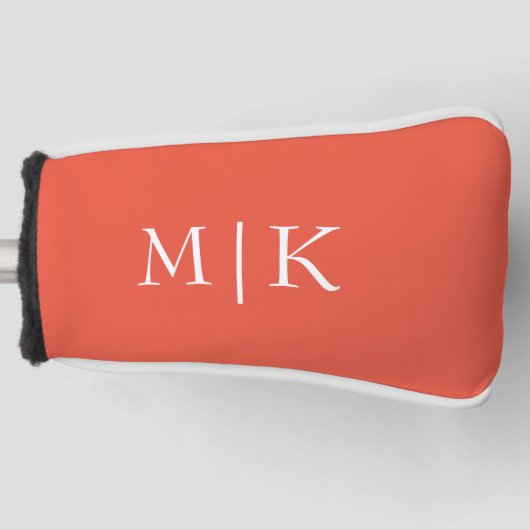 Sinaasappel en wit | Modern monogram Golfheadcover (Voorkant)