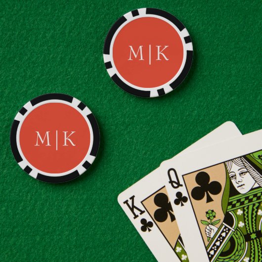 Sinaasappel en wit | Modern monogram Poker Chips (Pokertafel (Dubbel))