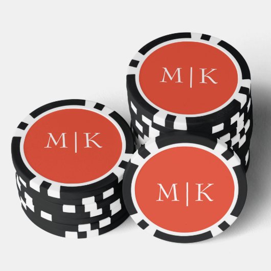 Sinaasappel en wit | Modern monogram Poker Chips (Opstapeling)