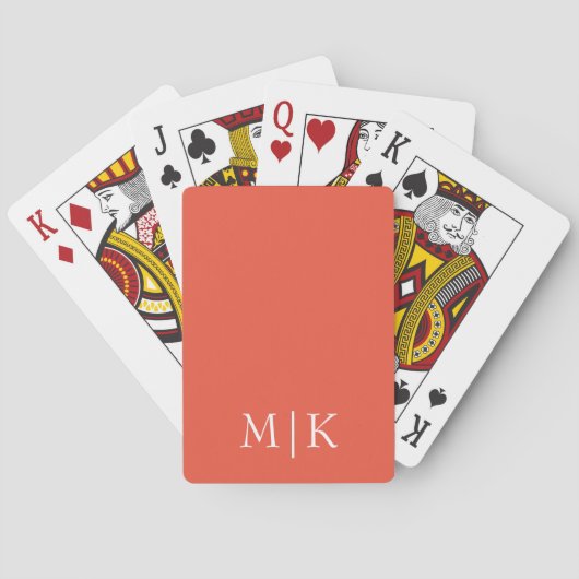 Sinaasappel en wit | Modern monogram Pokerkaarten (Achterkant)