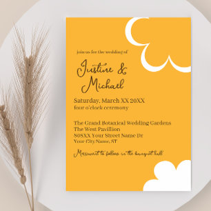 Sinaasappel en wit Retro Flowers Bruiloft Kaart