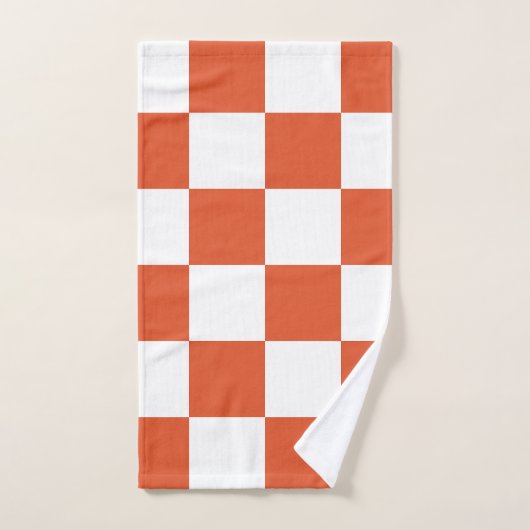 Sinaasappel en wit schaakbordpatroon bad handdoek (Handdoek)