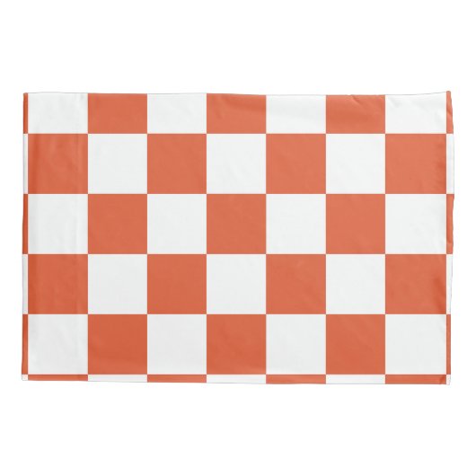 Sinaasappel en wit schaakbordpatroon kussensloop (Achterkant)