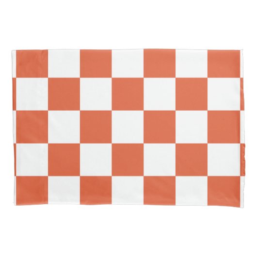 Sinaasappel en wit schaakbordpatroon kussensloop (Voorkant)