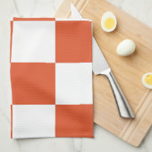 Sinaasappel en wit schaakbordpatroon theedoek (Quarter Fold)