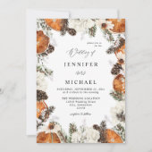 Sinaasappel en witte Floral Rustic Wedding Kaart (Voorkant)
