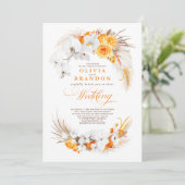 Sinaasappel en witte orchideeën bloemen boho bruil kaart (Staand voorkant)