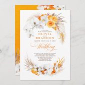 Sinaasappel en witte orchideeën bloemen boho bruil kaart (Voorkant / Achterkant)