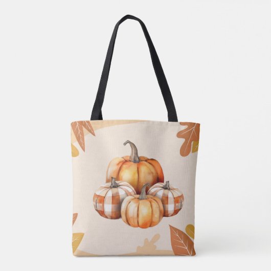 Sinaasappel en Witte Pompoenen Plaid Bruin Hallowe Draagtas (Achterkant)