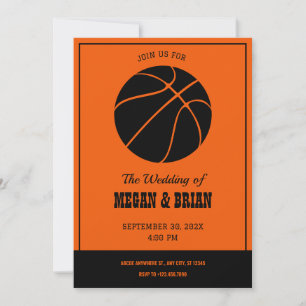 Sinaasappel en zwart basketbal Bruiloft Kaart