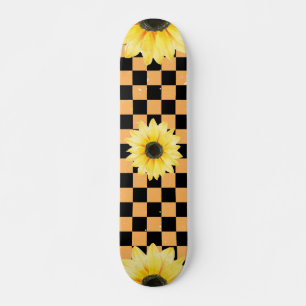 sinaasappel en zwart Geruit & Zonnebloem Skateboard