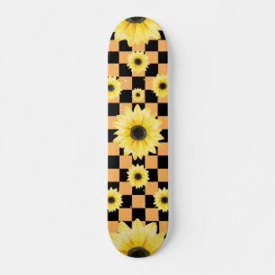 sinaasappel en zwart Geruit & Zonnebloem Skateboard