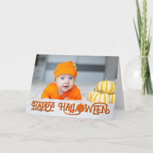 Sinaasappel en Zwart Happy Halloween Foto Kaart