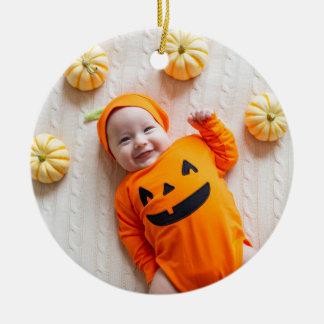 Sinaasappel en zwart Mijn eerste Halloween Foto Keramisch Ornament