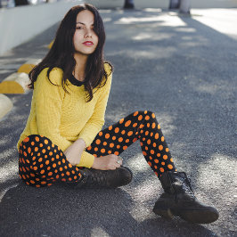 Sinaasappel en Zwart Polka Dots Pattern Halloween Leggings